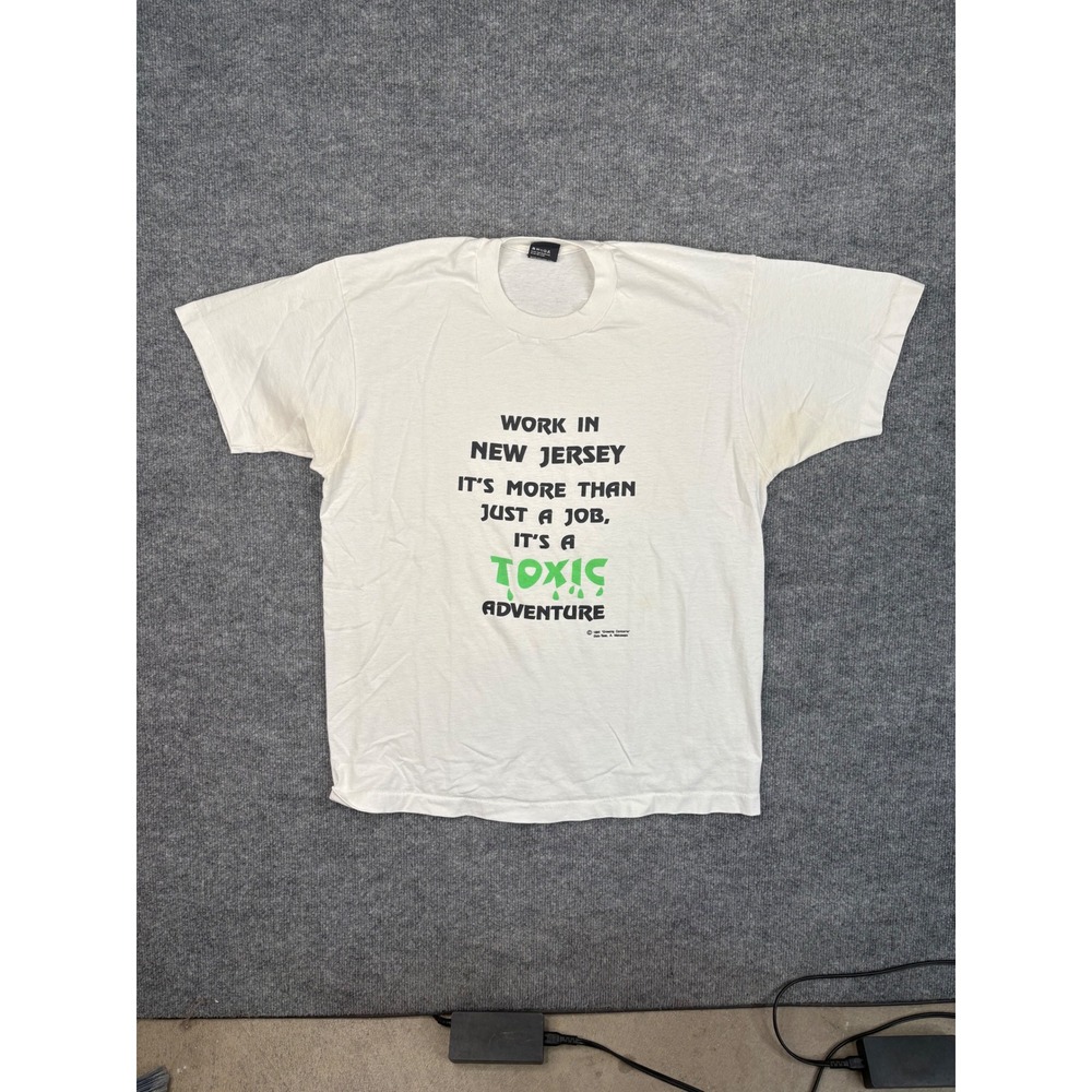 Vintage 1990 Screen Stars New Jersey Toxic Adventure T-Shirt XL White 50/50‎ USA